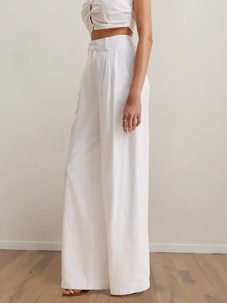 Strapless Peplum Top and Wide Leg Pants Set