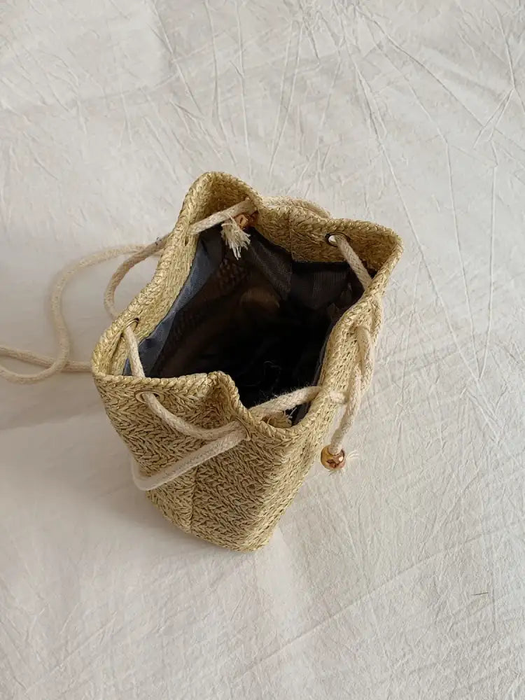Straw Braided Drawstring Bucket Bag