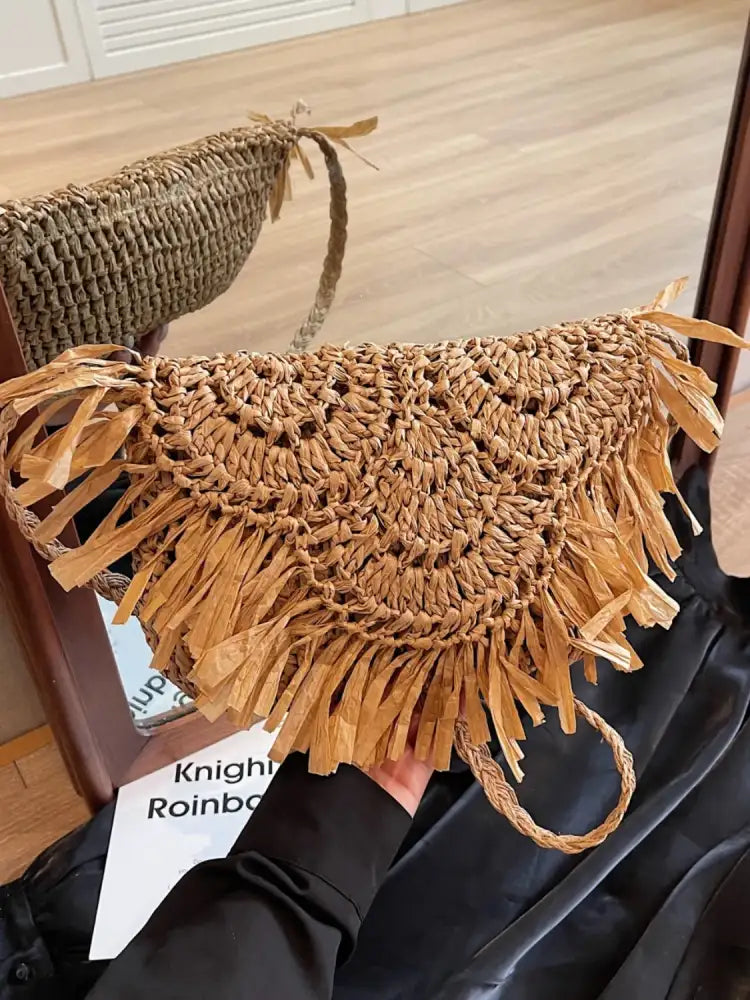 Straw Braided Fringe Shoulder Bag