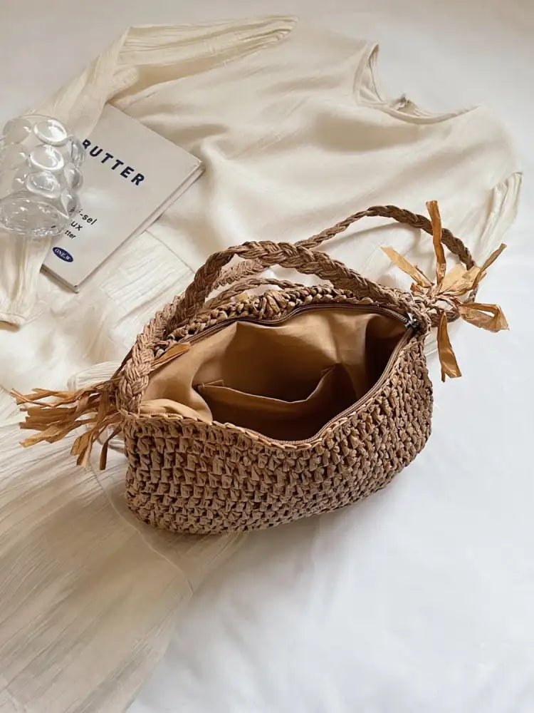 Straw Braided Fringe Shoulder Bag