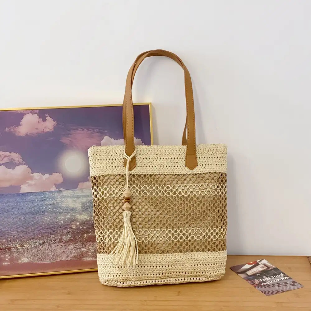 Straw Woven Shoulder Bag with Tassels
