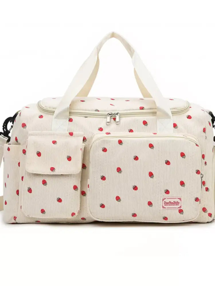Strawberry Print Corduroy Travel Bag