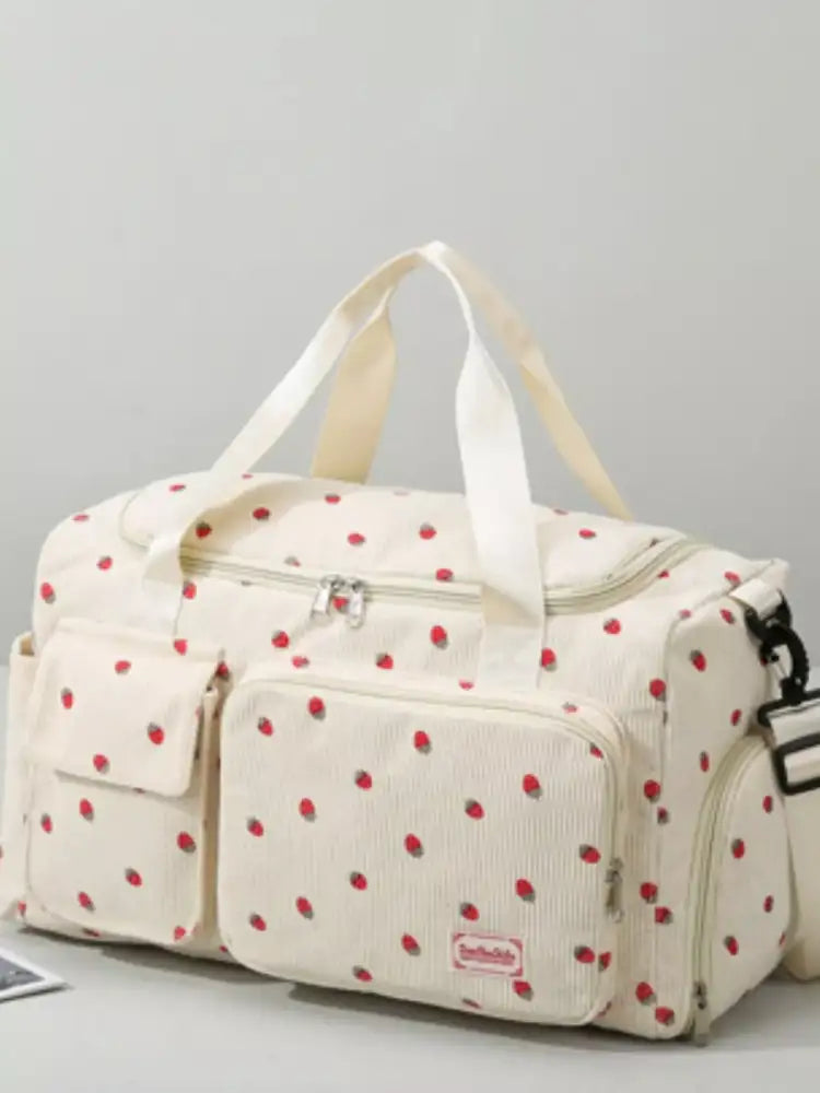 Strawberry Print Corduroy Travel Bag