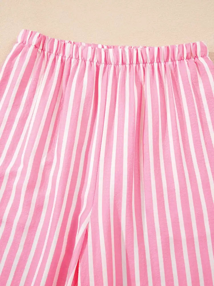 Stripe Buttoned Front Long Sleeve Top and Pants 2 Piece Sleepwear