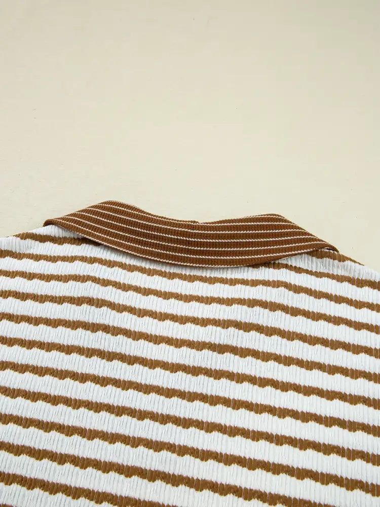 Stripe Collared Top and Drawstring Pant Set