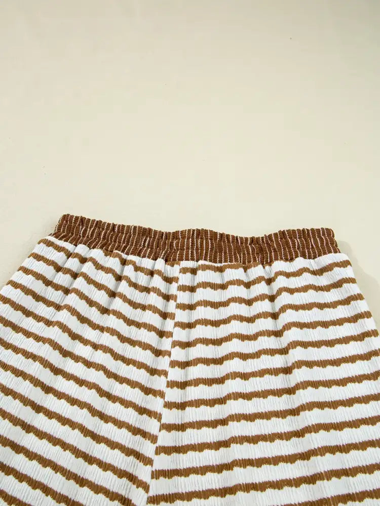 Stripe Collared Top and Drawstring Pant Set