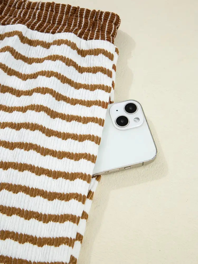 Stripe Collared Top and Drawstring Pant Set