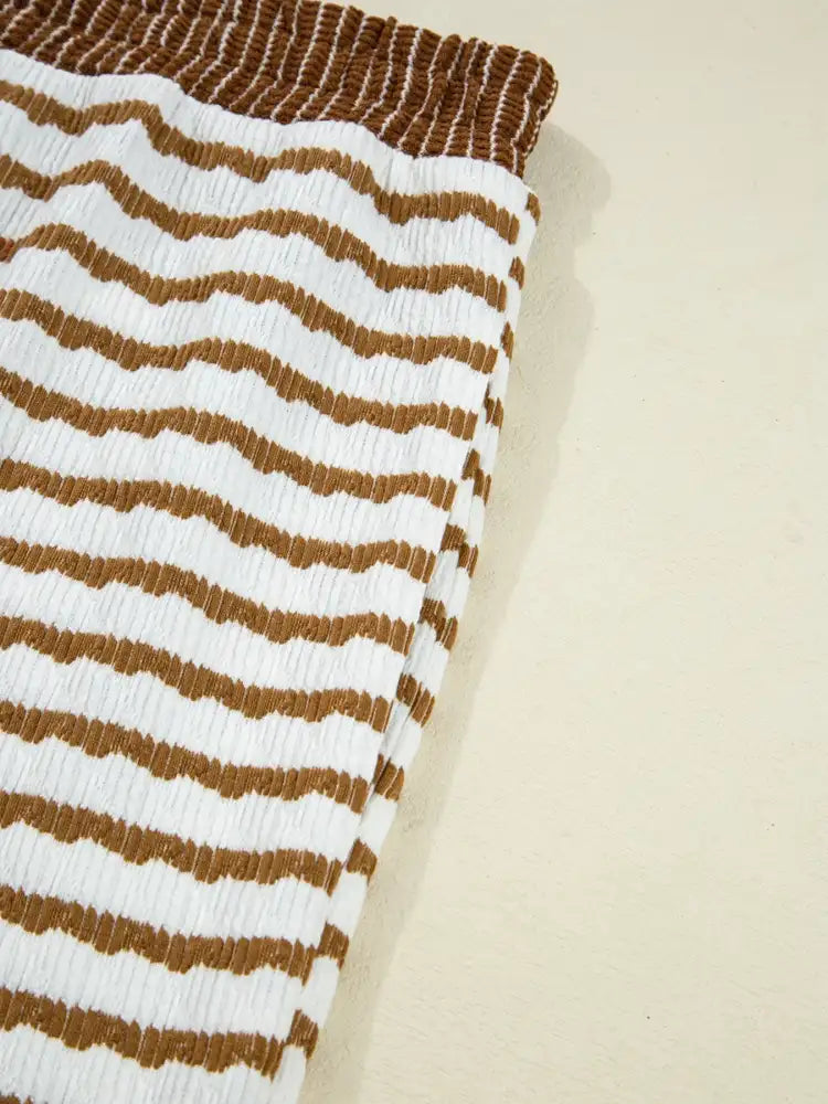 Stripe Collared Top and Drawstring Pant Set