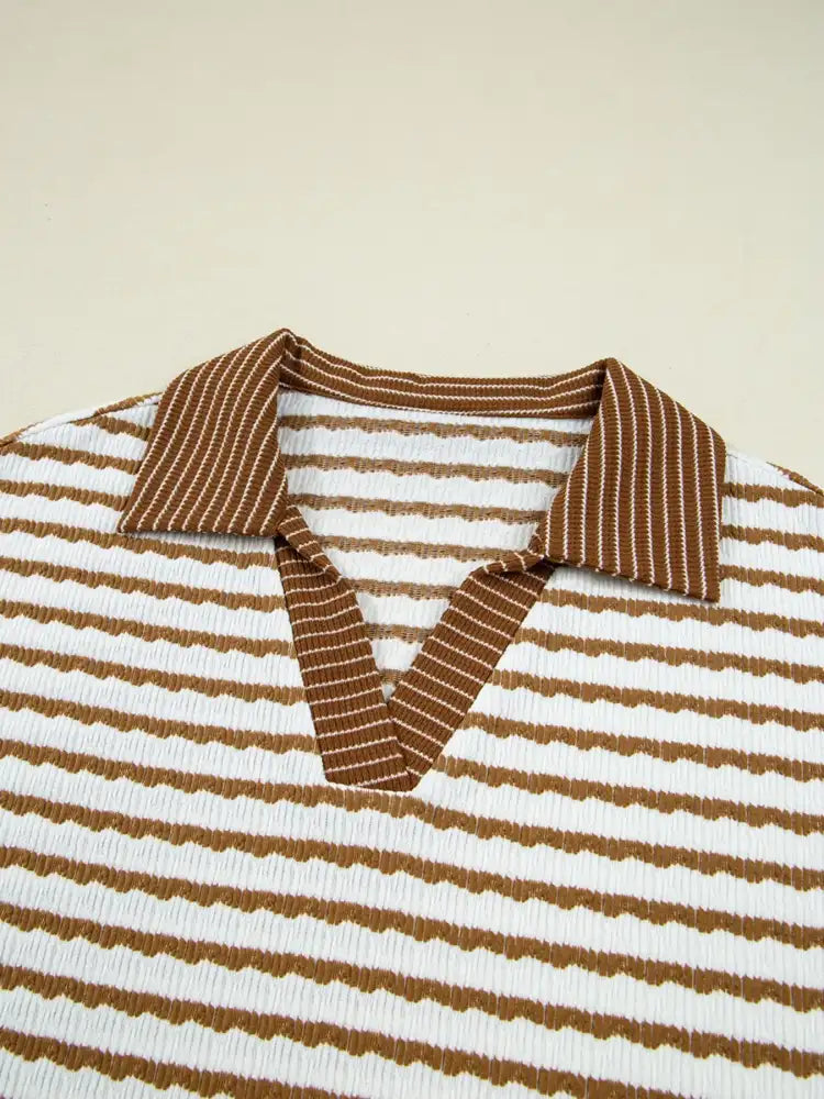 Stripe Collared Top and Drawstring Pant Set