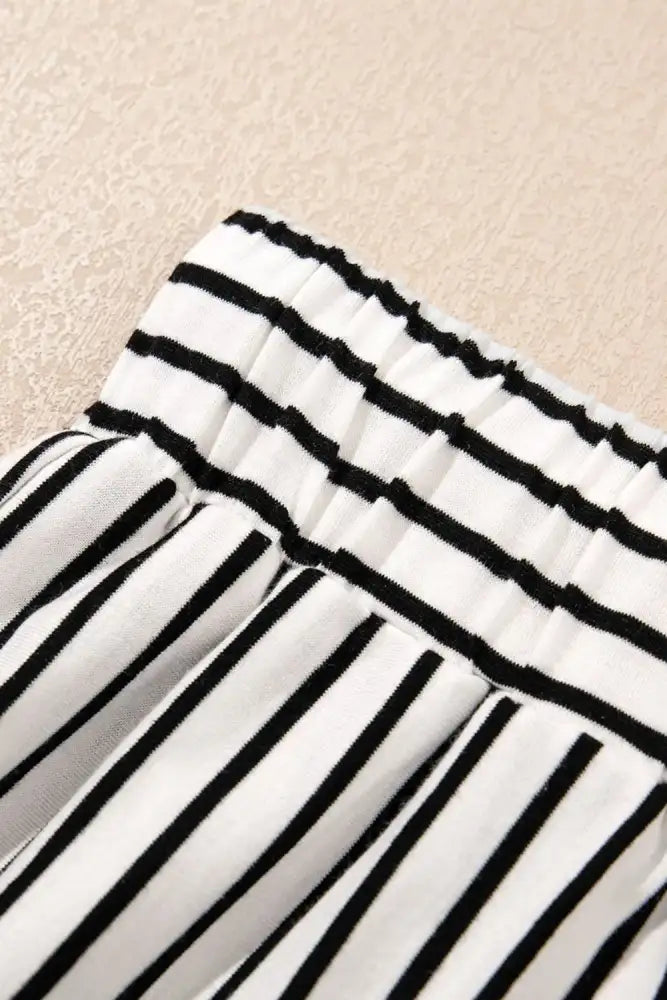 Stripe V Neck Tee and Casual Shorts Set