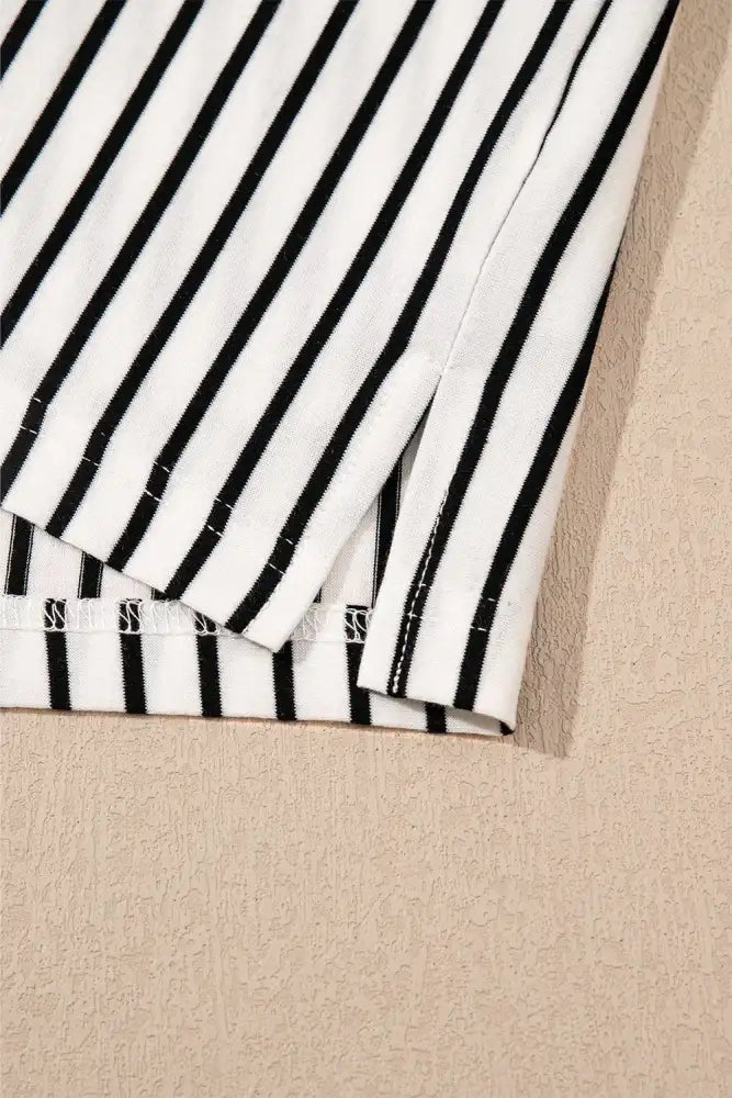 Stripe V Neck Tee and Casual Shorts Set