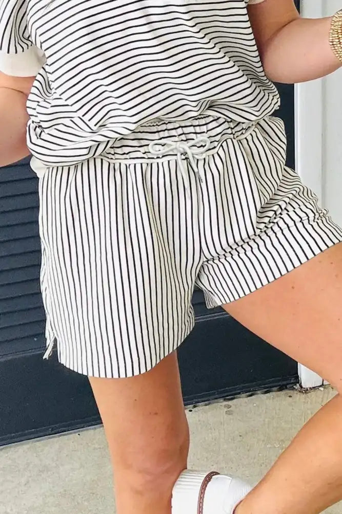 Stripe V Neck Tee and Casual Shorts Set