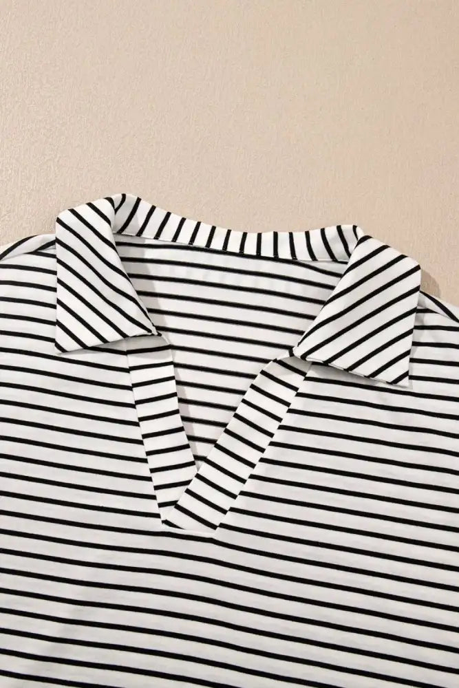 Stripe V Neck Tee and Casual Shorts Set