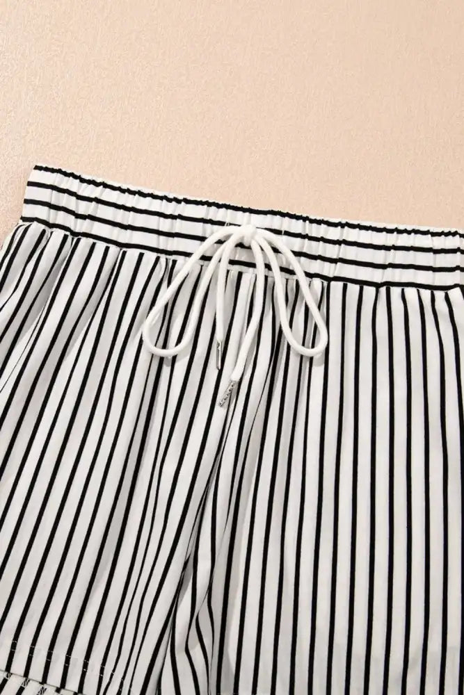 Stripe V Neck Tee and Casual Shorts Set