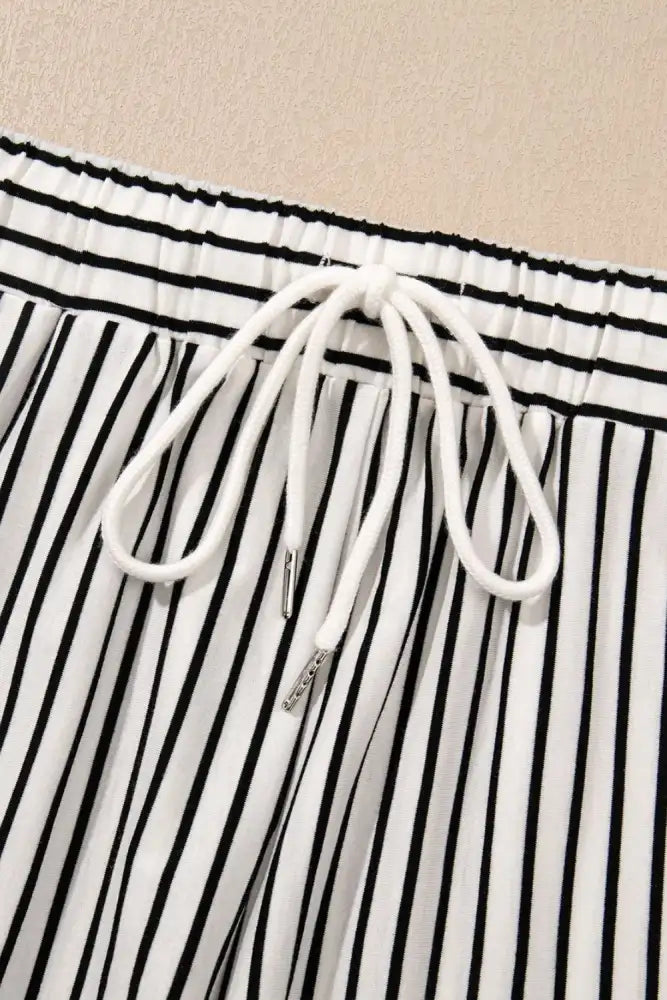 Stripe V Neck Tee and Casual Shorts Set