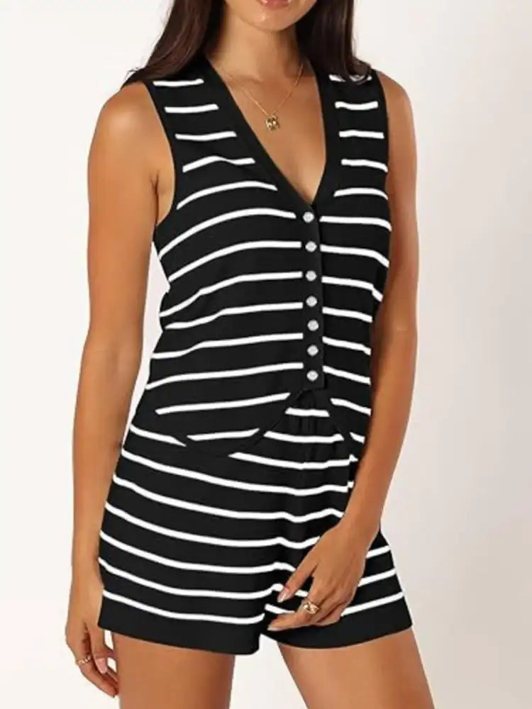 Striped Button-Front Vest and Shorts Set