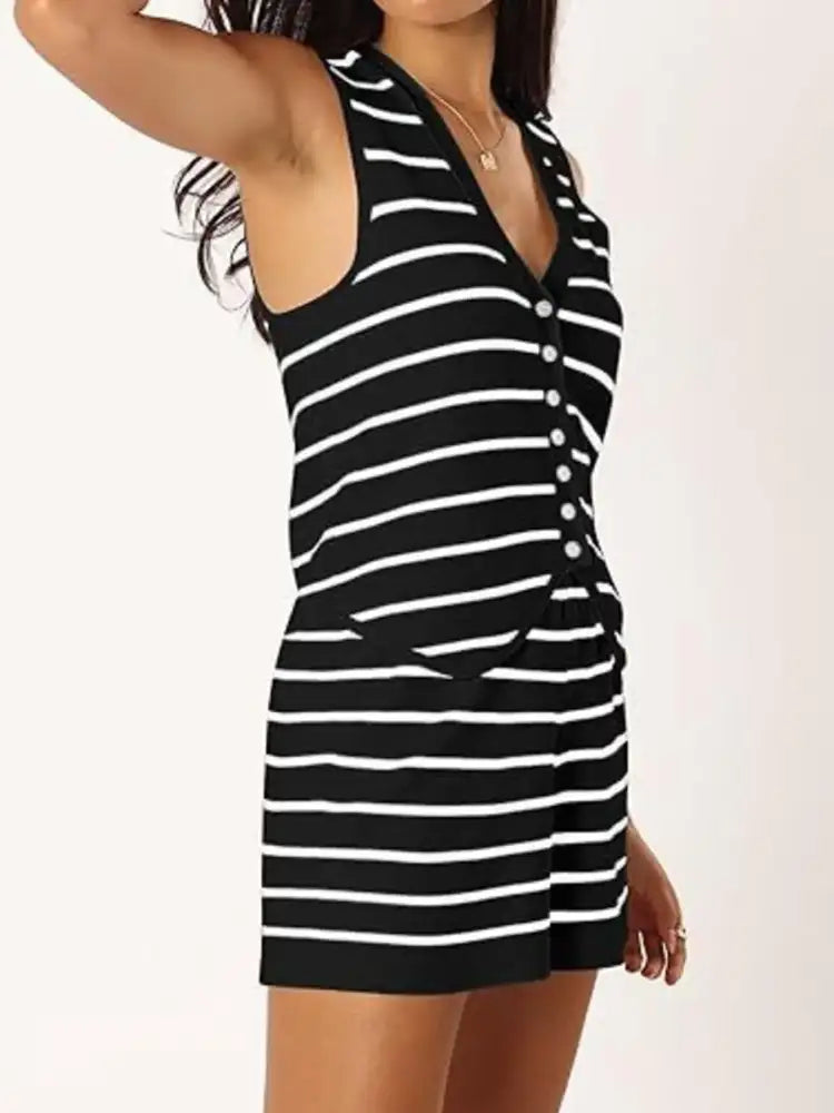 Striped Button-Front Vest and Shorts Set