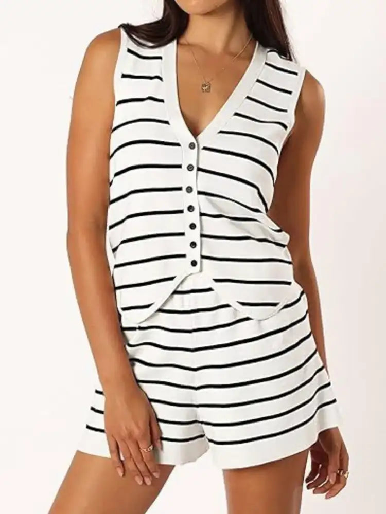 Striped Button-Front Vest and Shorts Set
