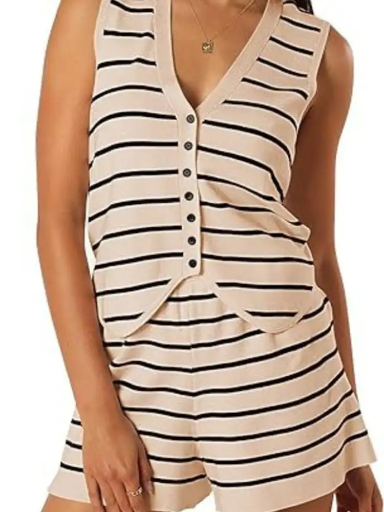 Striped Button-Front Vest and Shorts Set