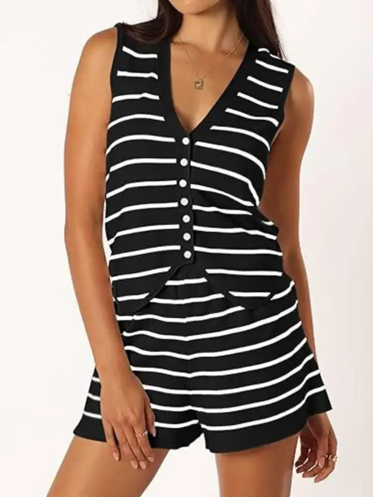 Striped Button-Front Vest and Shorts Set