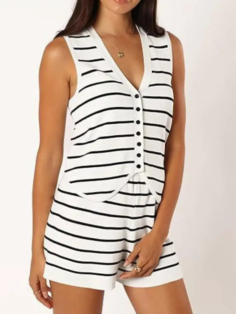 Striped Button-Front Vest and Shorts Set