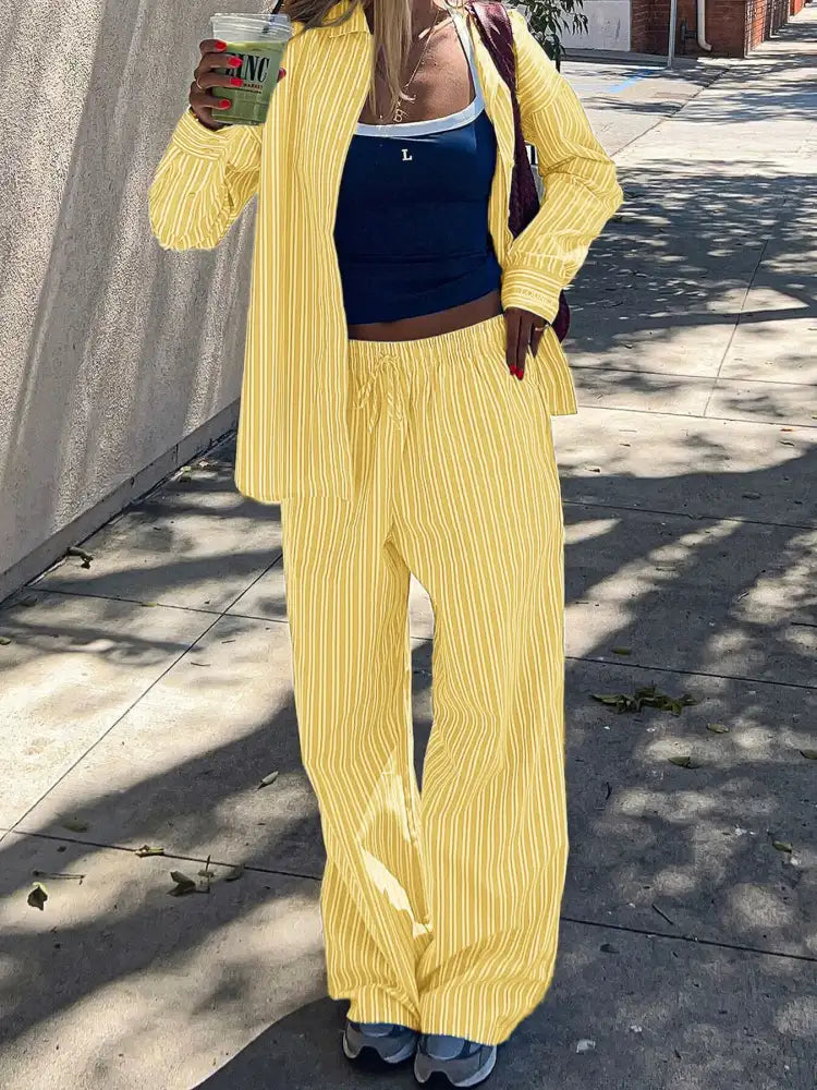 Striped Button Up Shirt and Pants Set