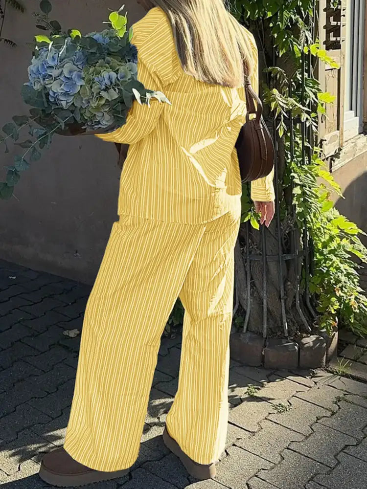 Striped Button Up Shirt and Pants Set