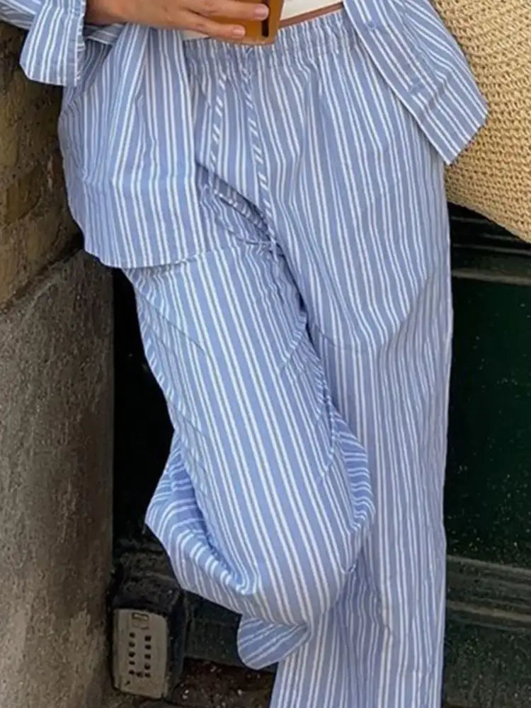 Striped Button Up Shirt and Pants Set
