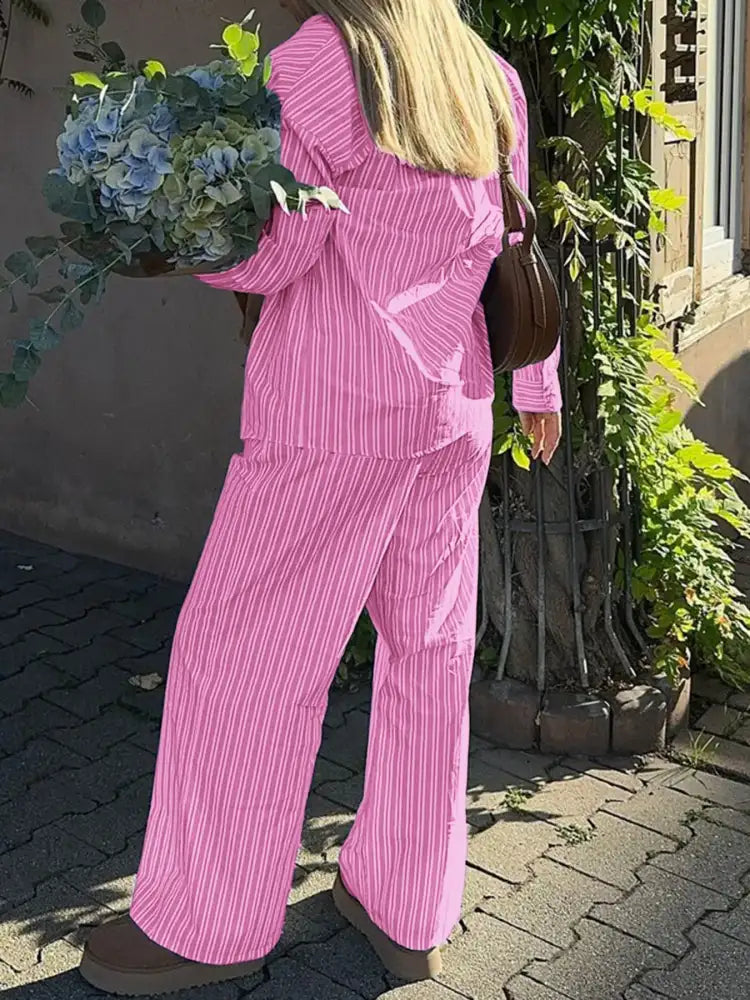 Striped Button Up Shirt and Pants Set