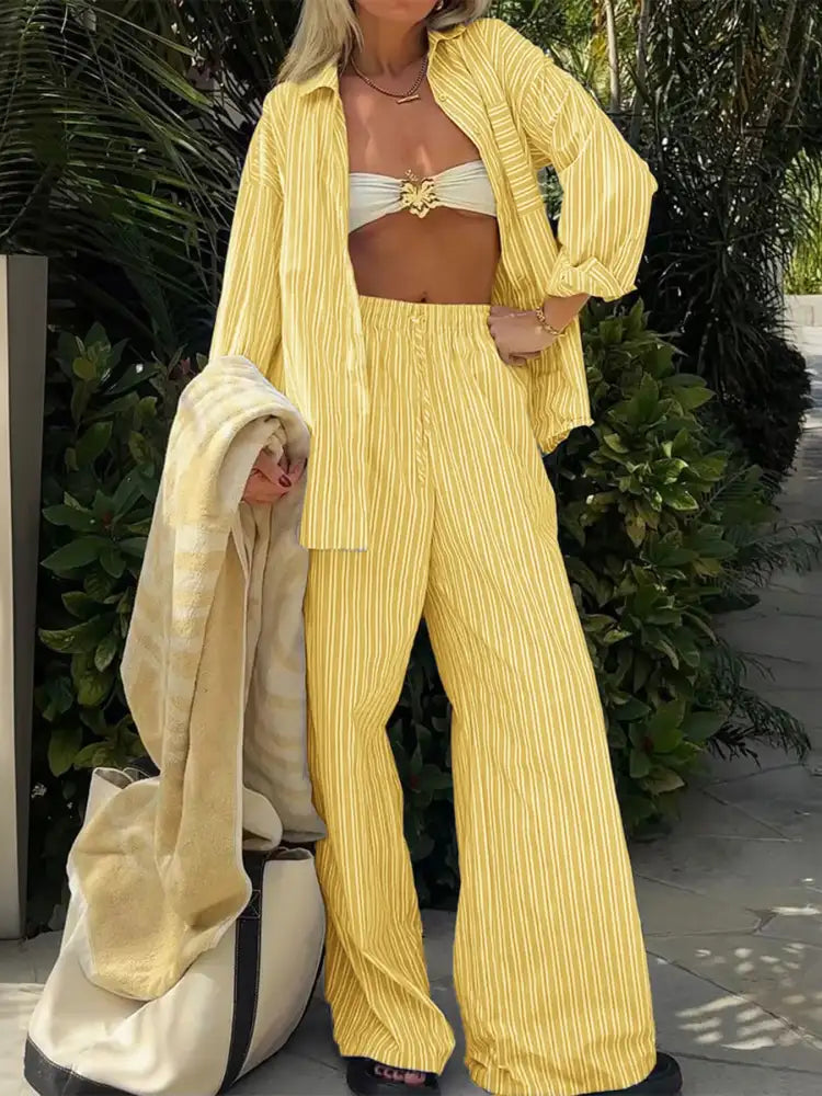 Striped Button Up Shirt and Pants Set