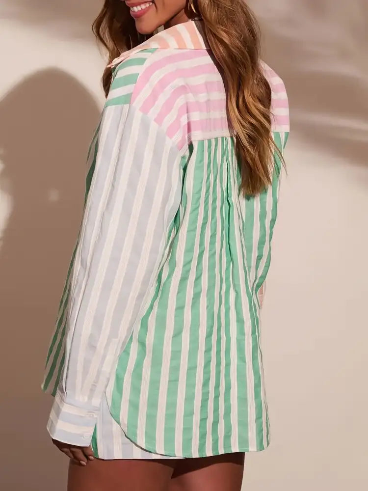 Striped Button Up Shirt and Shorts Set