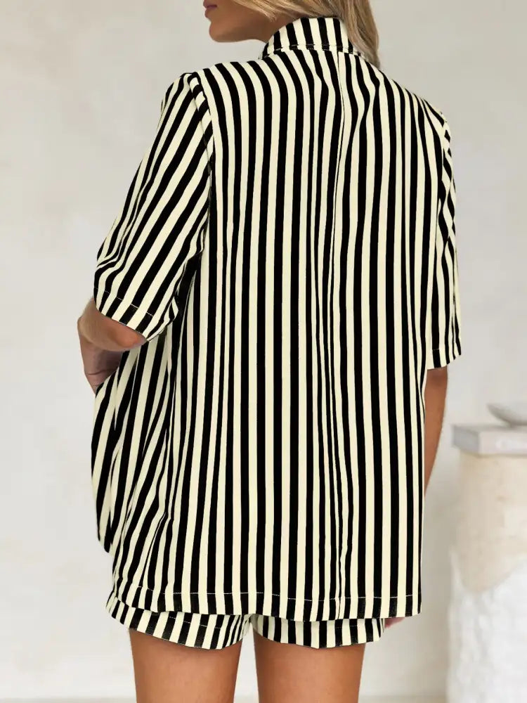 Striped Button Up Shirt and Shorts Set