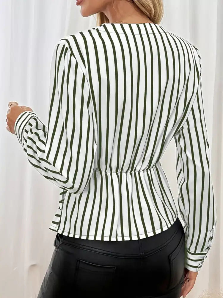 Striped Color Block Surplice Shirt