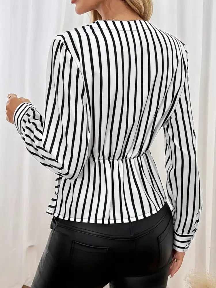 Striped Color Block Surplice Shirt