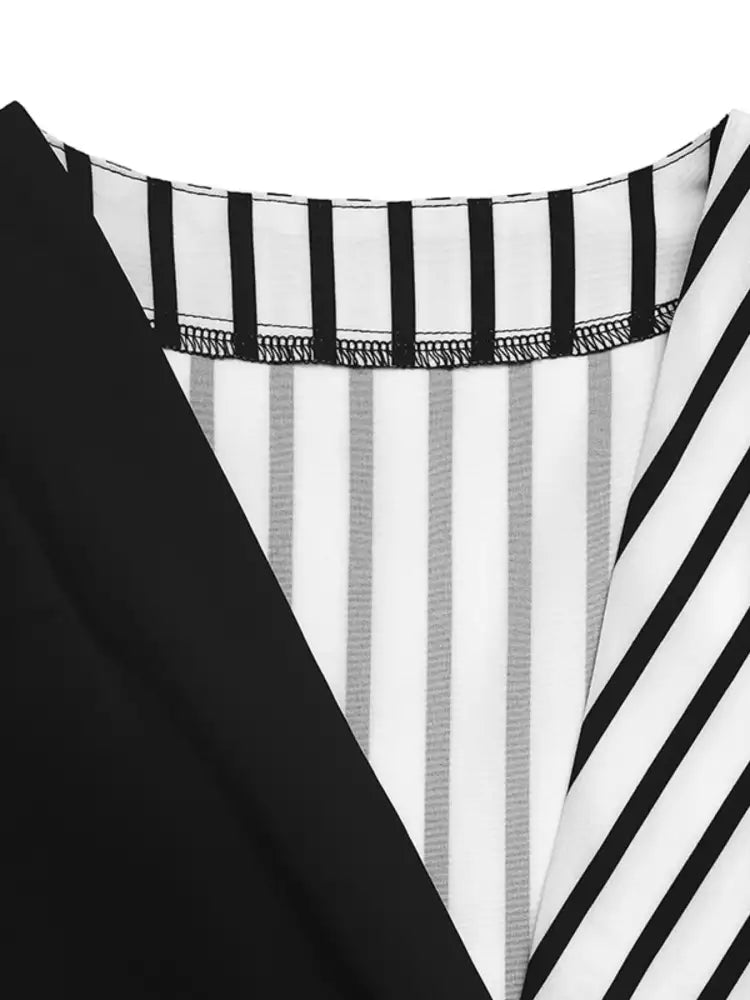 Striped Color Block Surplice Shirt
