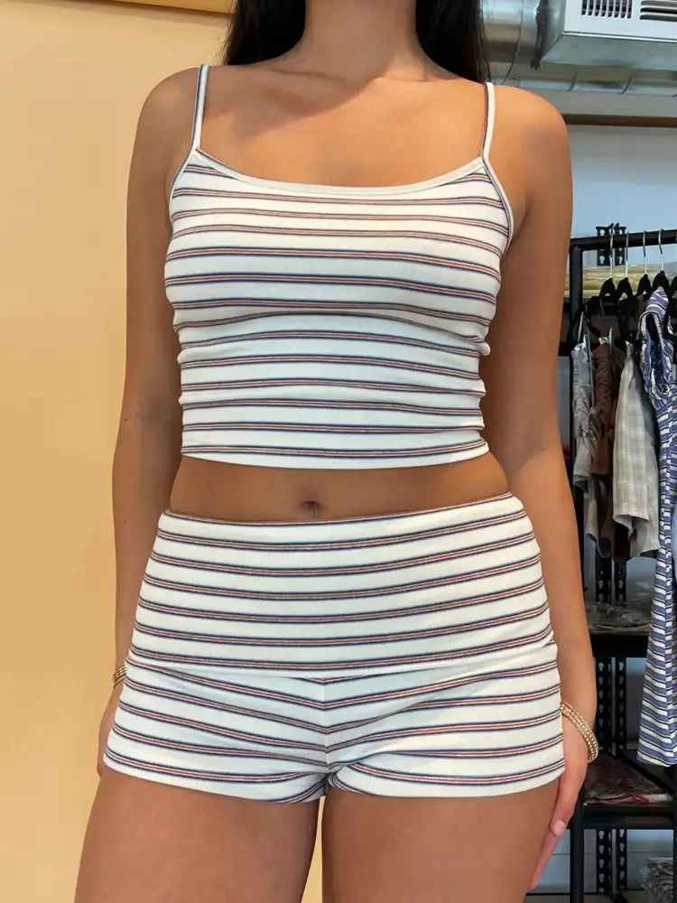 Striped Cropped Cami and Shorts Set