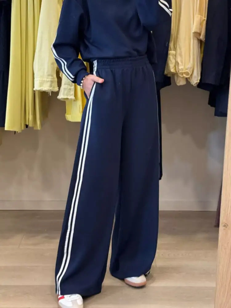Striped Detail Crewneck Top and Elastic Sweatpants 2pcs Set