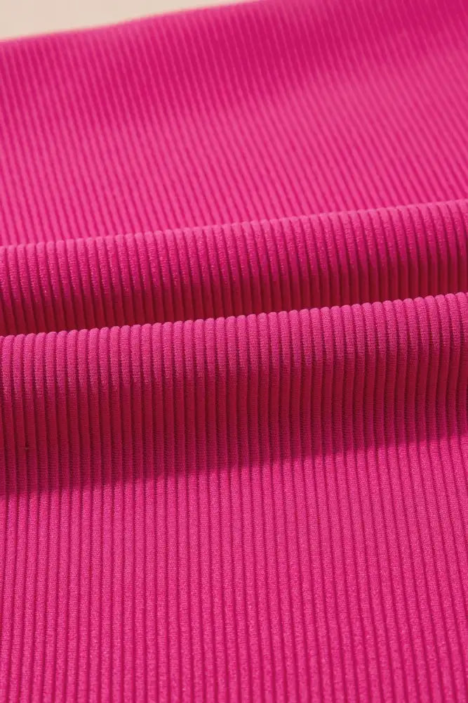 Striped Detail Flutter Sleeve Zipped Collar Top and Short Set