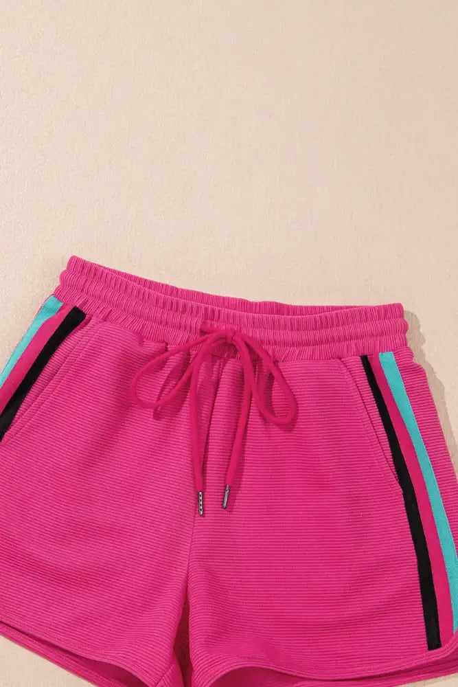 Striped Detail Flutter Sleeve Zipped Collar Top and Short Set