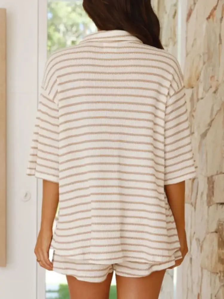 Striped Half Sleeve Top and Shorts Set