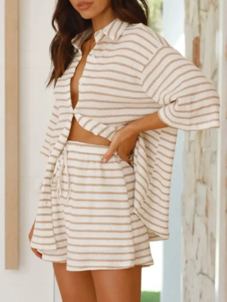 Striped Half Sleeve Top and Shorts Set