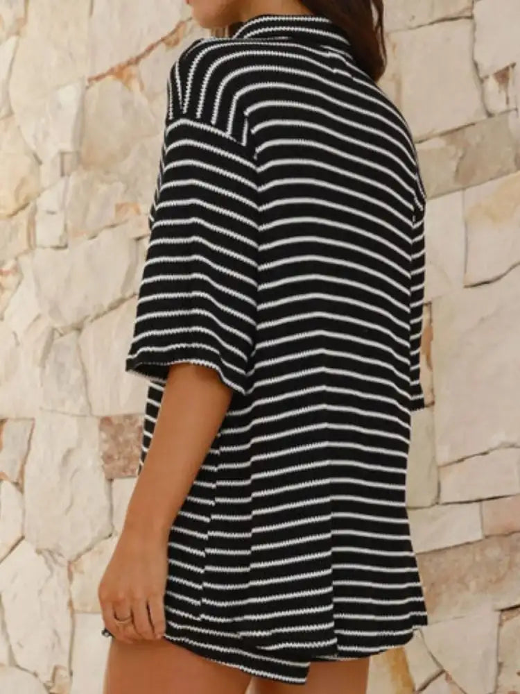 Striped Half Sleeve Top and Shorts Set