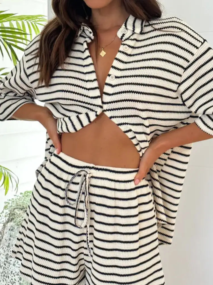 Striped Half Sleeve Top and Shorts Set