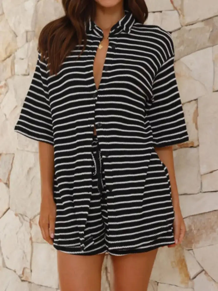 Striped Half Sleeve Top and Shorts Set