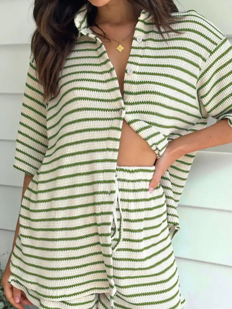 Striped Half Sleeve Top and Shorts Set