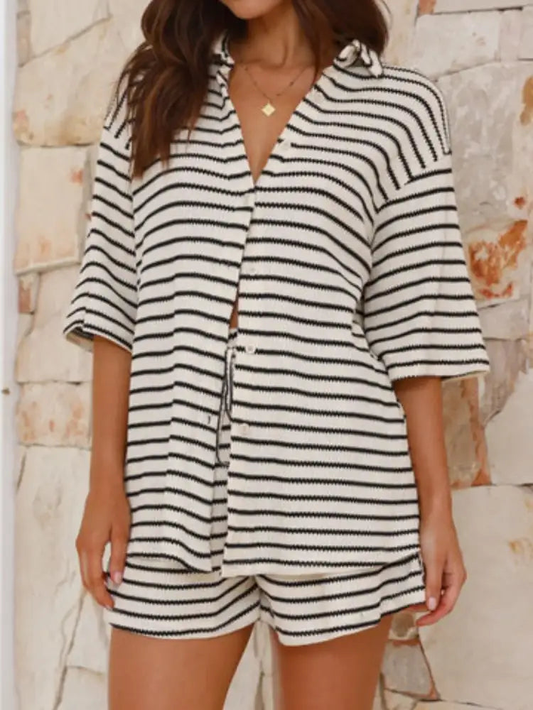 Striped Half Sleeve Top and Shorts Set