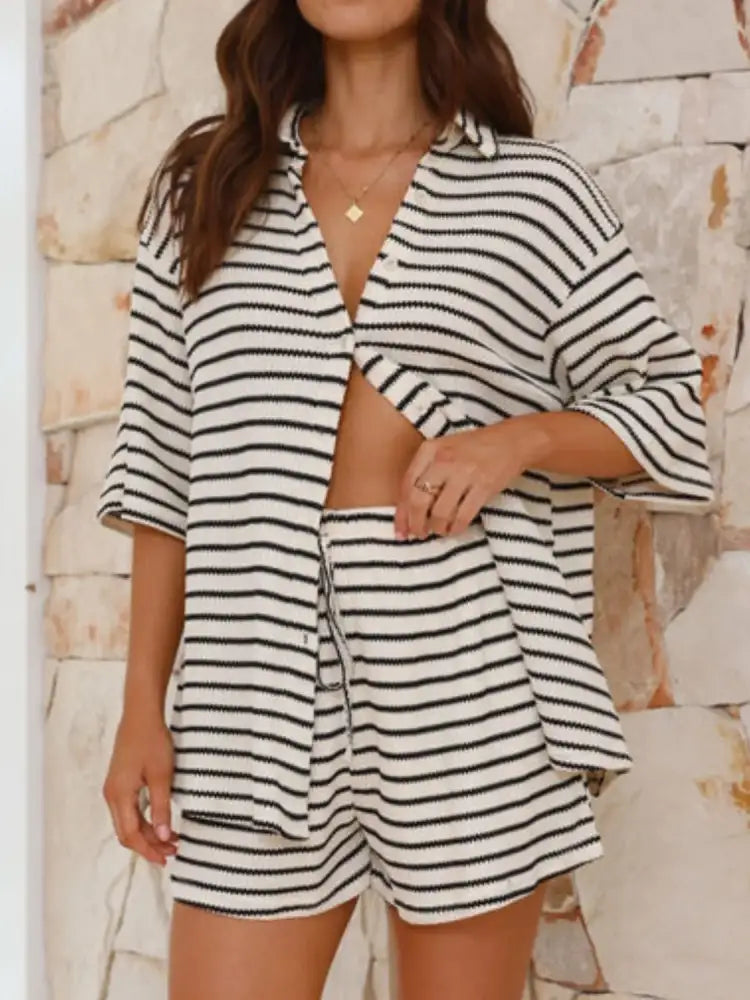 Striped Half Sleeve Top and Shorts Set