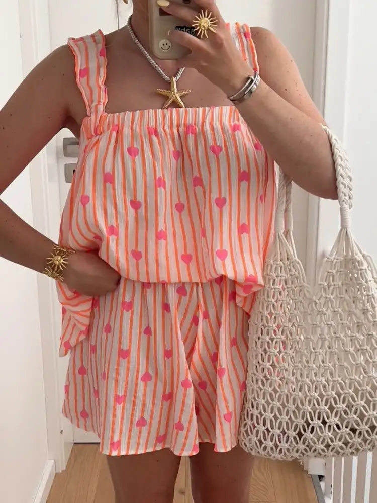 Striped Heart Cami Top and Shorts Set