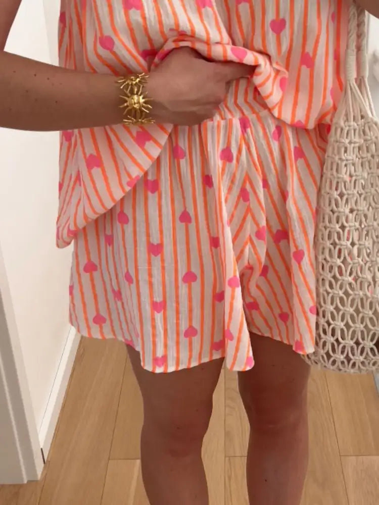 Striped Heart Cami Top and Shorts Set