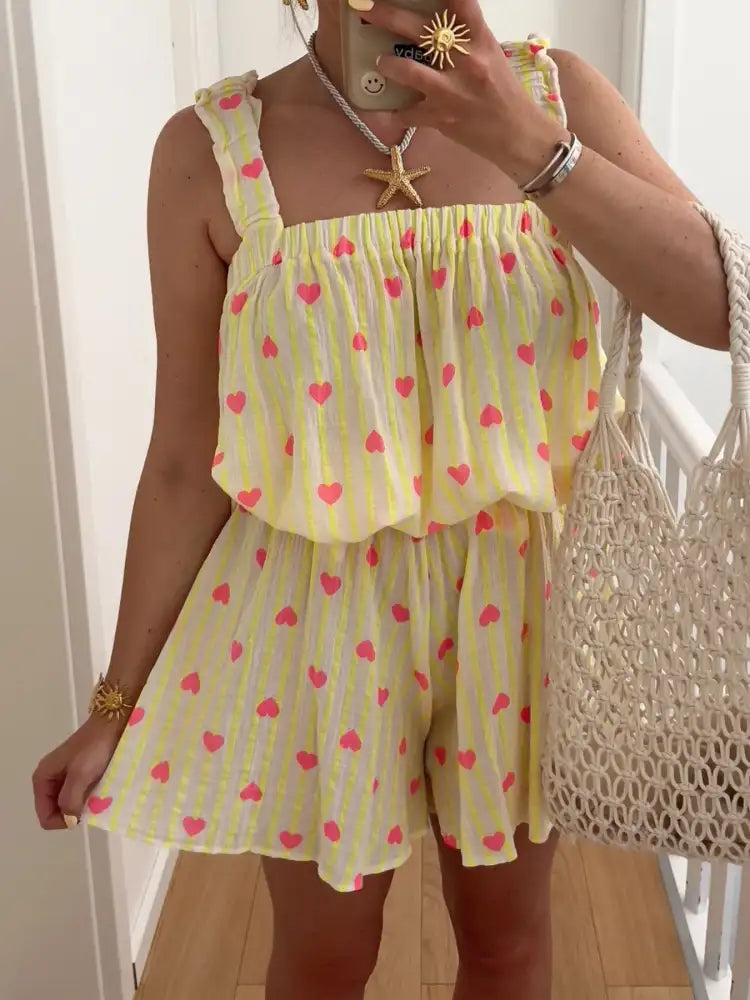 Striped Heart Cami Top and Shorts Set